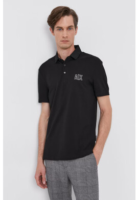 Armani Exchange Тениска с яка мъжка в черно с изчистен дизайн - Pepit.bg