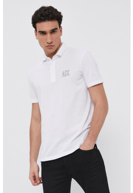 Armani Exchange Тениска с яка мъжка в бяло с изчистен дизайн - Pepit.bg