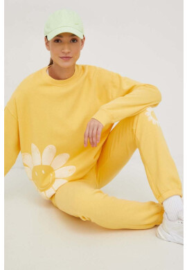 Billabong Памучен суичър X SMILEY в жълто с принт - Pepit.bg