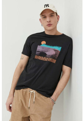 Billabong Памучна тениска в черно с принт - Pepit.bg
