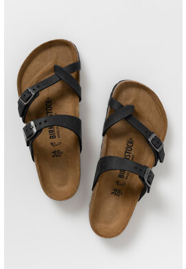 Birkenstock Кожени чехли дамски в черно с равна подметка - Pepit.bg