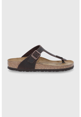 Birkenstock Кожени джапанки Gizeh дамски в кафяво с равна подметка - Pepit.bg