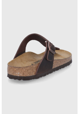 Birkenstock Кожени джапанки Gizeh дамски в кафяво с равна подметка - Pepit.bg