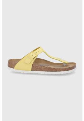 Birkenstock Кожени джапанки Gizeh дамски в жълто с равна подметка - Pepit.bg