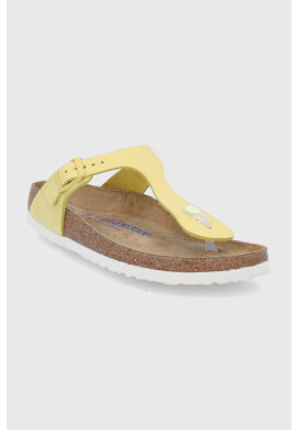 Birkenstock Кожени джапанки Gizeh дамски в жълто с равна подметка - Pepit.bg