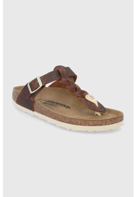 Birkenstock Кожени джапанки Gizeh Braided дамски в кафяво с равна подметка 1021336 - Pepit.bg