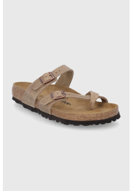Birkenstock Кожени джапанки Mayari дамски в бежово с равна подметка - Pepit.bg