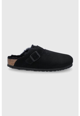 Birkenstock Велурени чехли в черно - Pepit.bg