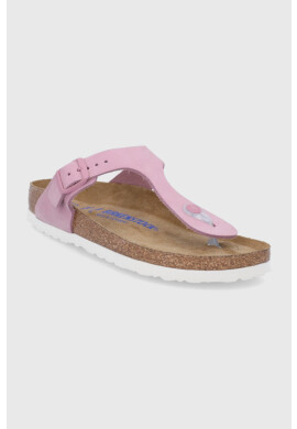 Birkenstock Велурени джапанки Gizeh дамски в лилаво с равна подметка - Pepit.bg