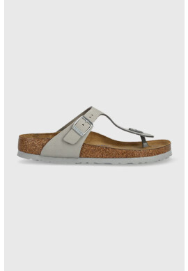 Birkenstock Велурени джапанки Gizeh SFB в сиво с равна подметка - Pepit.bg