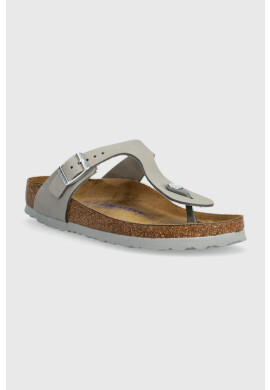Birkenstock Велурени джапанки Gizeh SFB в сиво с равна подметка - Pepit.bg