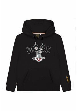 Boss Детски суичър x Looney Tunes в черно с качулка с принт - Pepit.bg