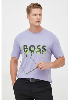 Boss Orange Памучна тениска BOSS в лилаво с принт - Pepit.bg