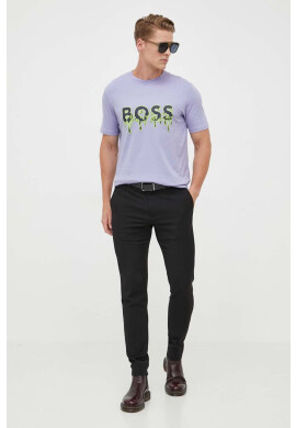 Boss Orange Памучна тениска BOSS в лилаво с принт - Pepit.bg