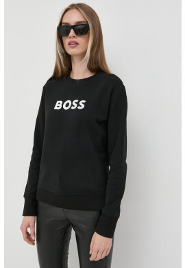 Boss Памучен суичър в черно с принт - Pepit.bg