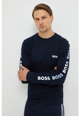Boss Памучен суичър в тъмносиньо с принт - Pepit.bg