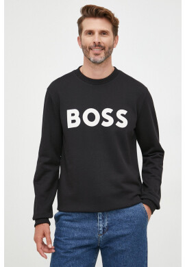 Boss Памучен суичър в черно с апликация - Pepit.bg