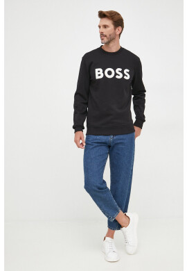 Boss Памучен суичър в черно с апликация - Pepit.bg