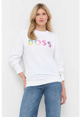 Boss Памучен суичър в бяло с принт - Pepit.bg