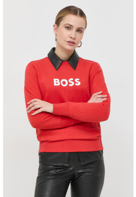 Boss Памучен суичър в червено с принт - Pepit.bg