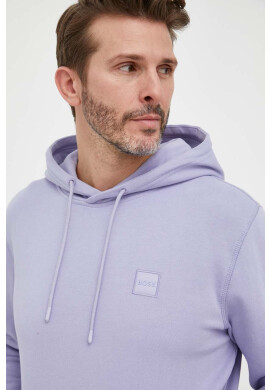 Boss Orange Памучен суичър BOSS BOSS CASUAL в лилаво с качулка с изчистен дизайн - Pepit.bg
