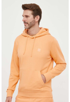 Boss Orange Памучен суичър BOSS BOSS CASUAL в оранжево с качулка с изчистен дизайн - Pepit.bg