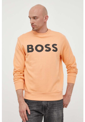 Boss Orange Памучен суичър в оранжево с принт - Pepit.bg