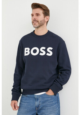 Boss Orange Памучен суичър в тъмносиньо с принт - Pepit.bg