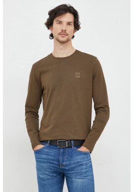 Boss Orange Памучна блуза с дълги ръкави BOSS Boss Casual в зелено с апликация - Pepit.bg