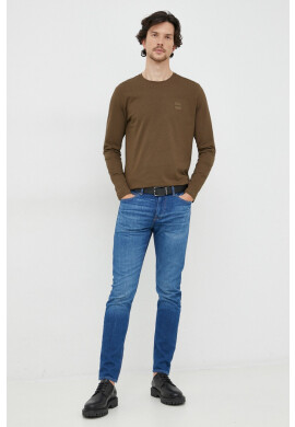 Boss Orange Памучна блуза с дълги ръкави BOSS Boss Casual в зелено с апликация - Pepit.bg