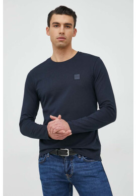 Boss Orange Памучна блуза с дълги ръкави BOSS Boss Casual в тъмносиньо с апликация - Pepit.bg