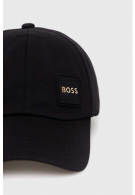 Boss Памучна шапка с козирка в черно с апликация - Pepit.bg