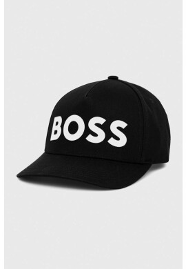Boss Памучна шапка с козирка в черно с изчистен дизайн - Pepit.bg
