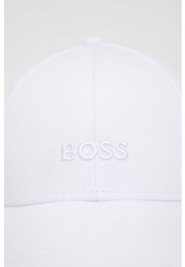 Boss Памучна шапка с козирка в бяло с апликация - Pepit.bg