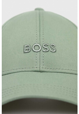 Boss Памучна шапка с козирка в зелено с изчистен дизайн - Pepit.bg