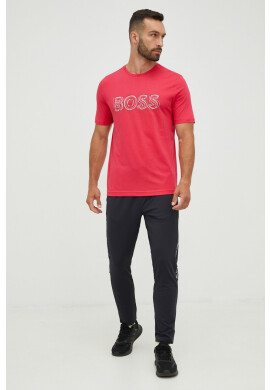 Boss Памучна тениска ATHLEISURE в зелено с изчистен дизайн - Pepit.bg