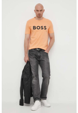 Boss Orange Памучна тениска BOSS BOSS CASUAL в оранжево с принт - Pepit.bg