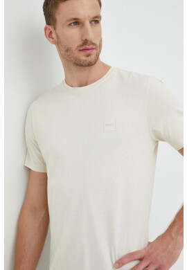 Boss Orange Памучна тениска BOSS Boss Casual в бежово с апликация - Pepit.bg