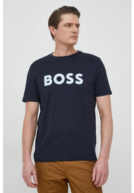 Boss Orange Памучна тениска BOSS BOSS CASUAL в синьо с принт - Pepit.bg