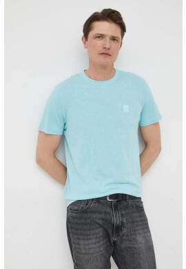 Boss Orange Памучна тениска BOSS CASUAL в синьо с апликация - Pepit.bg