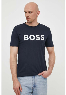 Boss Orange Памучна тениска BOSS BOSS CASUAL в синьо с принт - Pepit.bg