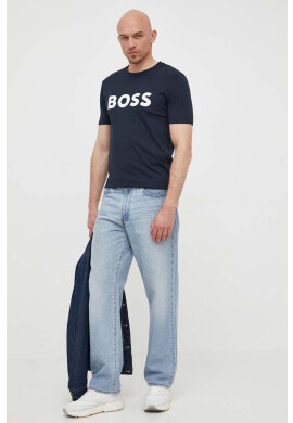 Boss Orange Памучна тениска BOSS BOSS CASUAL в синьо с принт - Pepit.bg