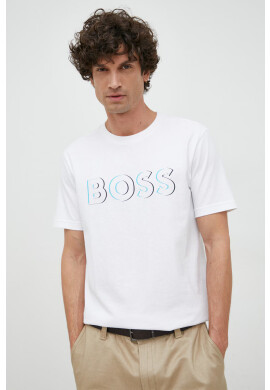 Boss Green Памучна тениска BOSS в бяло с принт - Pepit.bg