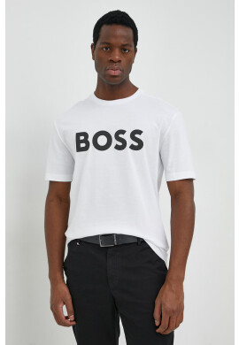 Boss Green Памучна тениска BOSS в бяло с принт - Pepit.bg