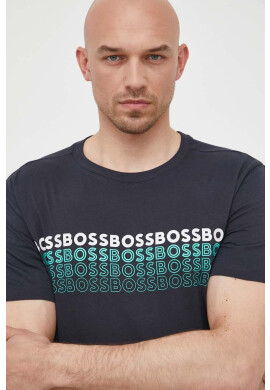 Boss Green Памучна тениска BOSS в синьо с принт - Pepit.bg
