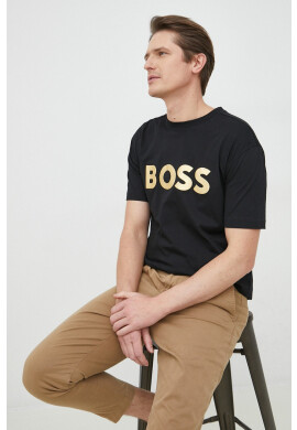 Boss Green Памучна тениска BOSS в черно с принт - Pepit.bg