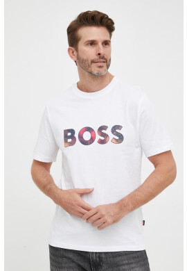 Boss Orange Памучна тениска BOSS в бяло с принт - Pepit.bg