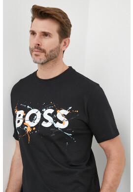 Boss Orange Памучна тениска BOSS в черно с принт - Pepit.bg