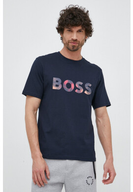 Boss Orange Памучна тениска BOSS в тъмносиньо с принт - Pepit.bg
