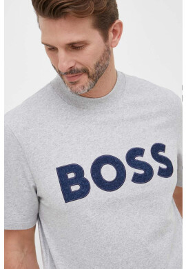 Boss Orange Памучна тениска BOSS в сиво с апликация - Pepit.bg